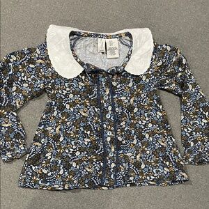 Joie Kids Floral Blouse with White Collar Blue Buttons
